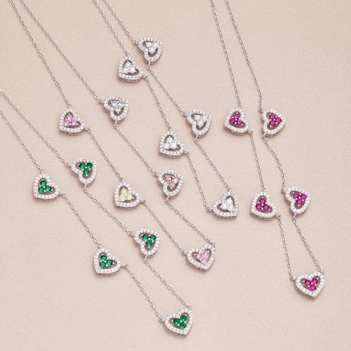 [Love More]Sparkling Five Heart Necklace