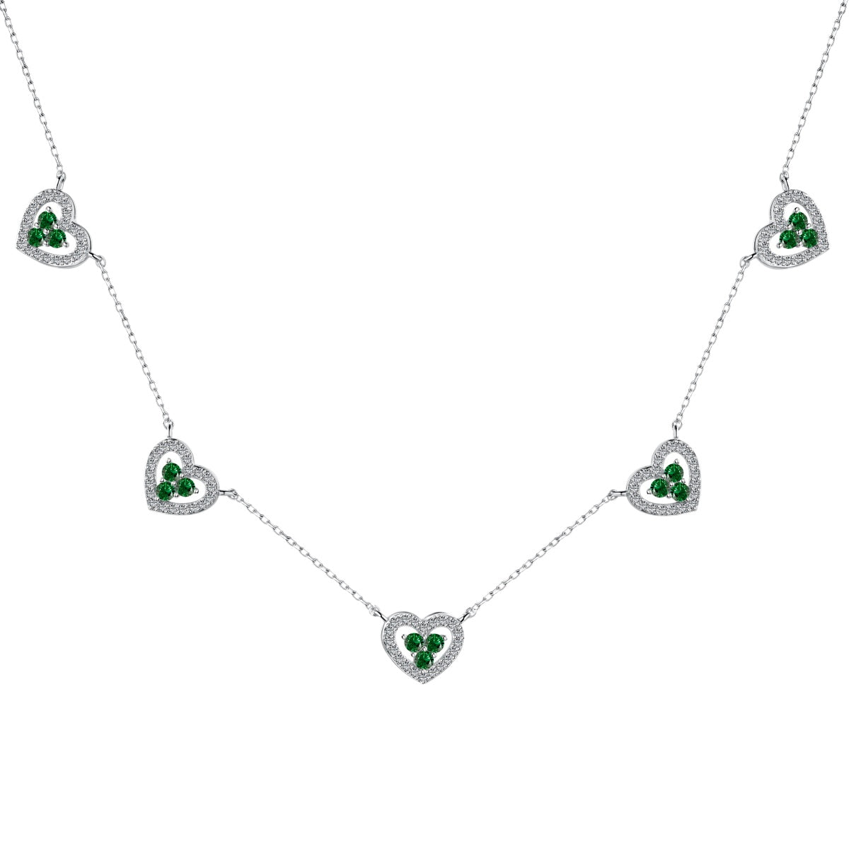 [Love More]Sparkling Five Heart Necklace