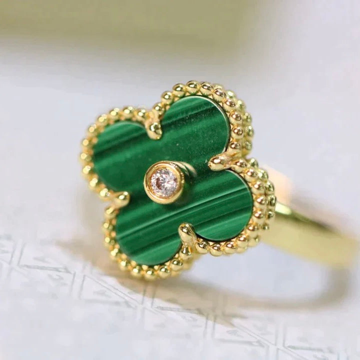 [Love More]CLOVER MALACHITE RING GOLD DIAMOND