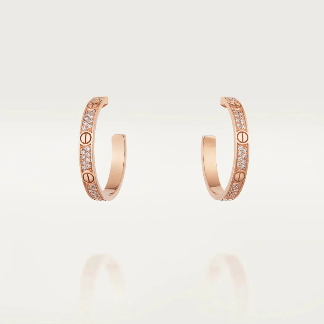 [Love More]LOVE DIAMOND PINK GOLD HOOP EARRINGS