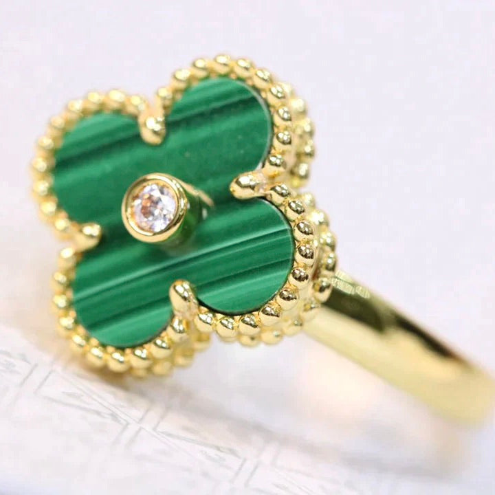 [Love More]CLOVER MALACHITE RING GOLD DIAMOND